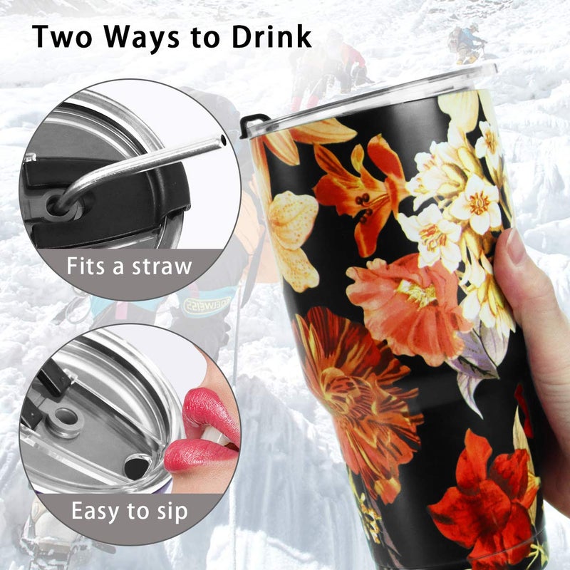 SYACOT 30oz Tumbler Double Wall Stainless Steel Vacuum Insulated Travel Mug with Splash-Proof Lid Metal Straw and Brush - Image 3